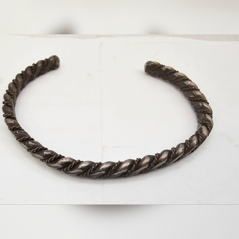Vintage Unisex Sterling Silver Roped Cuff Bracelet With Patina